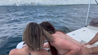 Nadia Foxx & Serenity Cox fuck 3 men on a boat in public ending in triple facial Amateur orgy